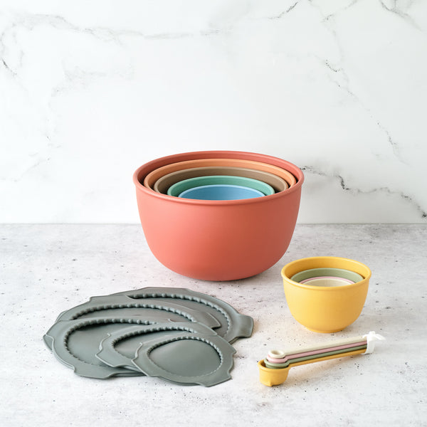 Bamboozle Astrik Mega Baking Bundle with mixing bowls, lids, measuring cups and spoons in nature-inspired colours