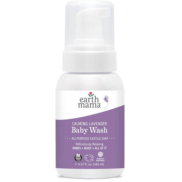Earth Mama Organics Calming Lavender Castile Baby Wash bottle with organic lavender and vanilla formula
