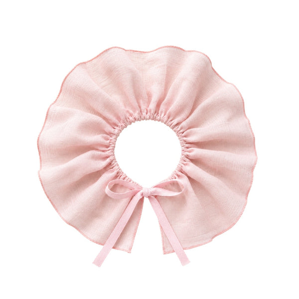 Pink Ruffle Collar by Band of the Wild, a handmade cotton-linen accessory with cotton ribbon tie