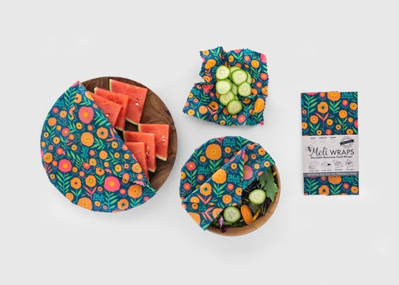 Meli wraps with fruit and vegetables on a white background