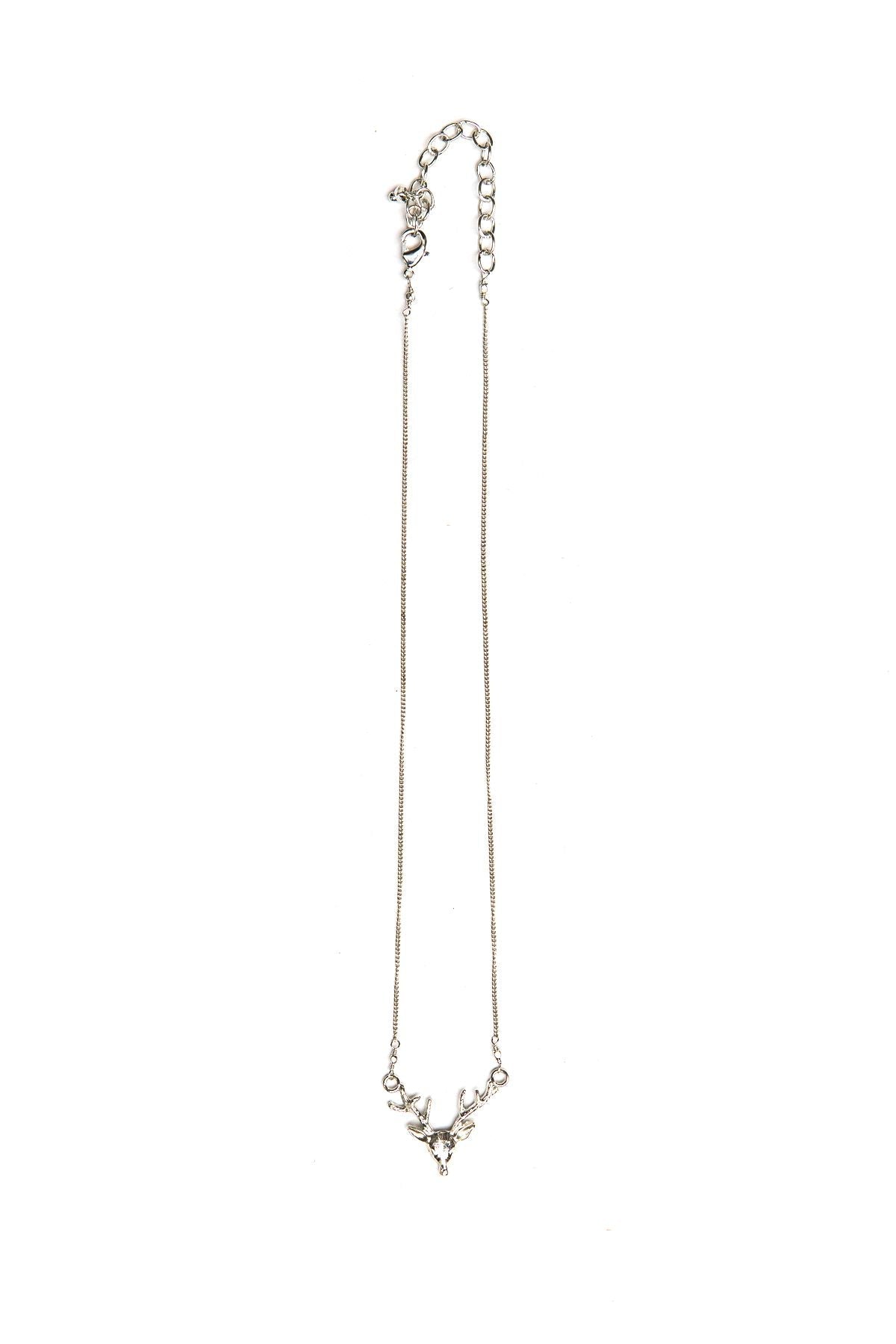 Silver necklace with a delicate design on a white background