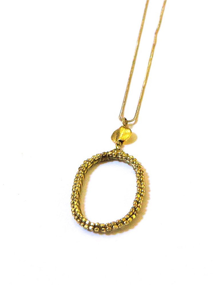 Beaded Hollow Oval Pendant Necklace | Recycled Metal | Fair Anita