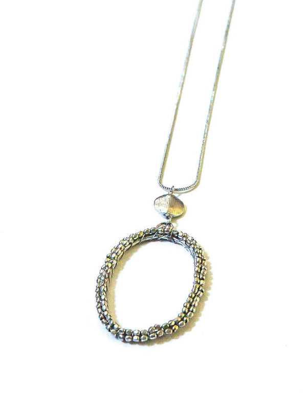 Beaded Hollow Oval Pendant Necklace | Recycled Metal | Fair Anita