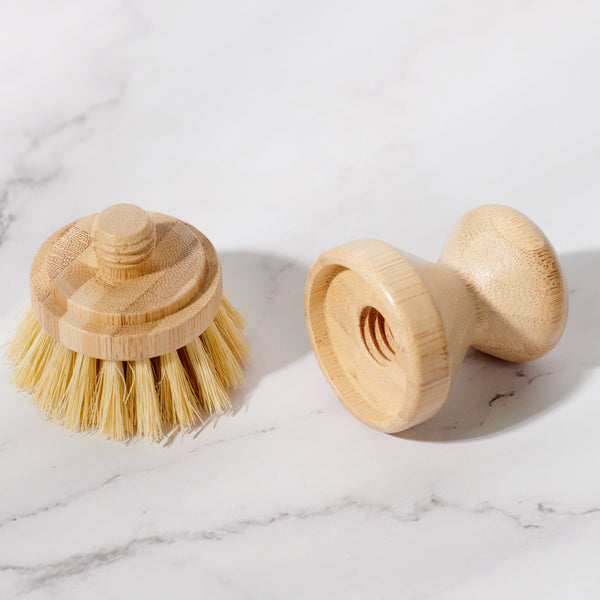 Desesh bamboo scrubbing brush with interchangeable head, natural materials, minimal packaging