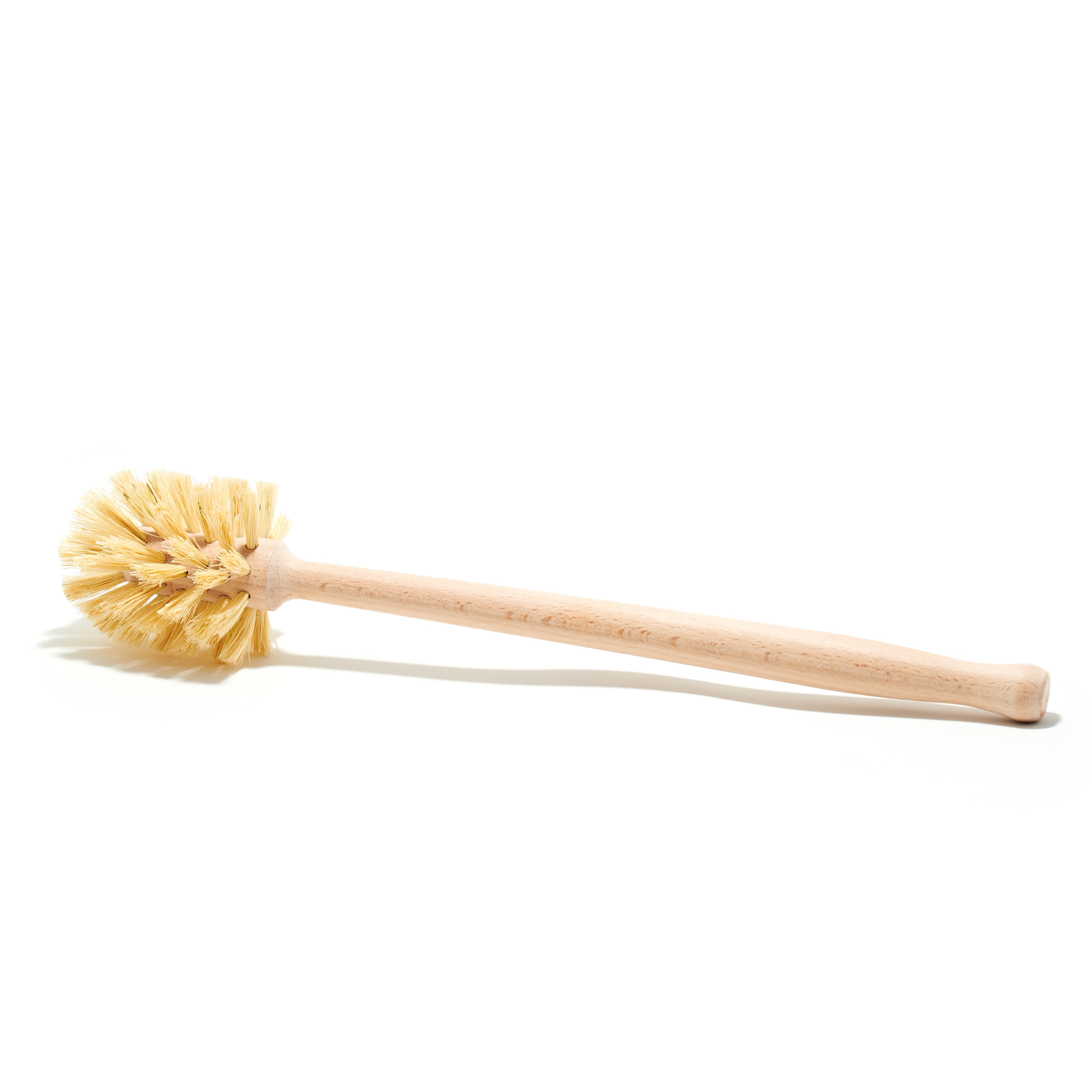 Desesh long handle bamboo and sisal toilet brush standing upright against a clean bathroom background
