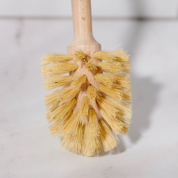 Top-down view of the Desesh long handle bamboo and sisal toilet brush showing bristle detail and bamboo handle