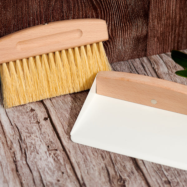 Desesh mini wood broom and white metal dustpan set — eco-friendly cleaning set for the home