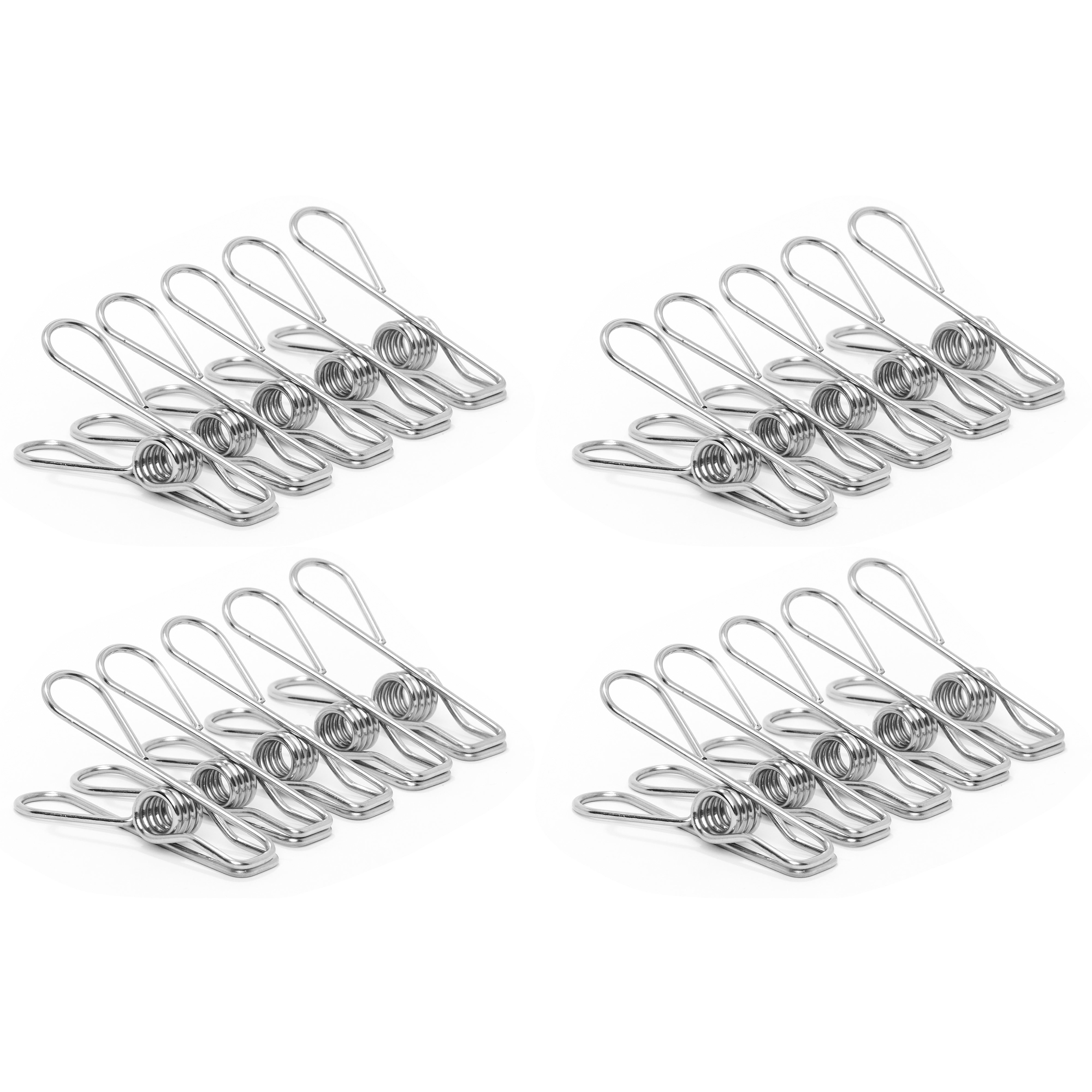 20 stainless steel clothes peg clips with reusable cotton mesh storage bag on white background
