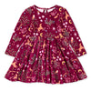 Bamboo blend long sleeve twirly dress in Woodland Dreams print with horses, owls, moons and stars — flat lay front view