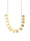 Gold necklace with circular pendants on a white background