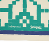 Textile product with geometric pattern and 'kelseyweigl' and 'Wrappi' branding.