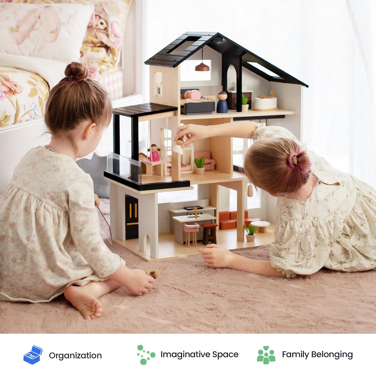 Tiny Land® Sweetwood Edge Wooden Dollhouse with Furniture for Kids