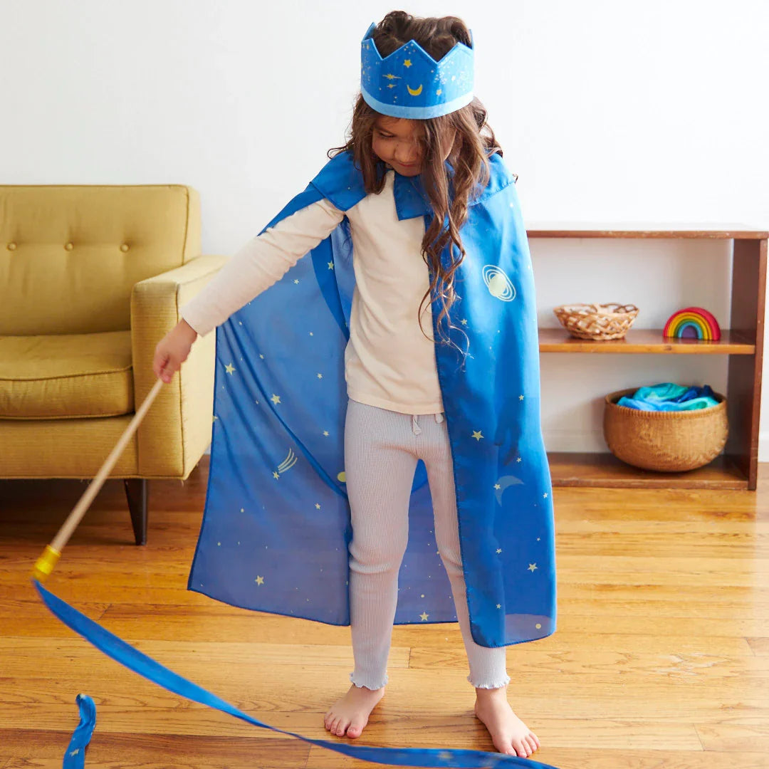 Sarah's Silks Star Cape in the Star pattern, laid flat to show its full 32-inch length