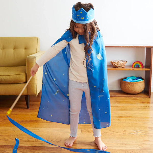 Sarah's Silks Star Cape in the Star pattern, laid flat to show its full 32-inch length
