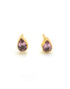 Fair Anita faceted teardrop stud earrings in recycled brass metal with pink zircon stone