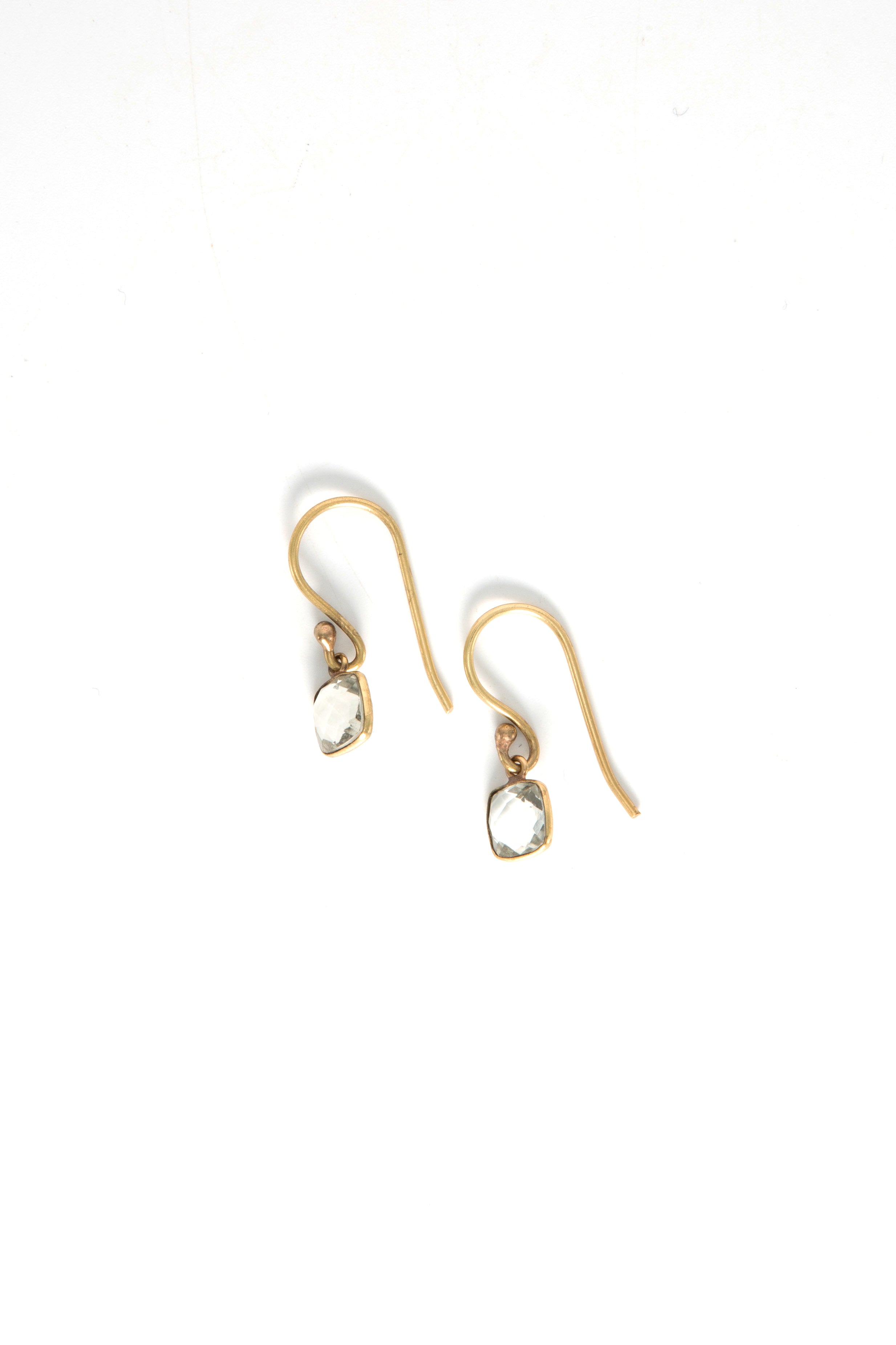 Close-up of green amethyst faceted earrings showing stone detail and nickel-free brass setting