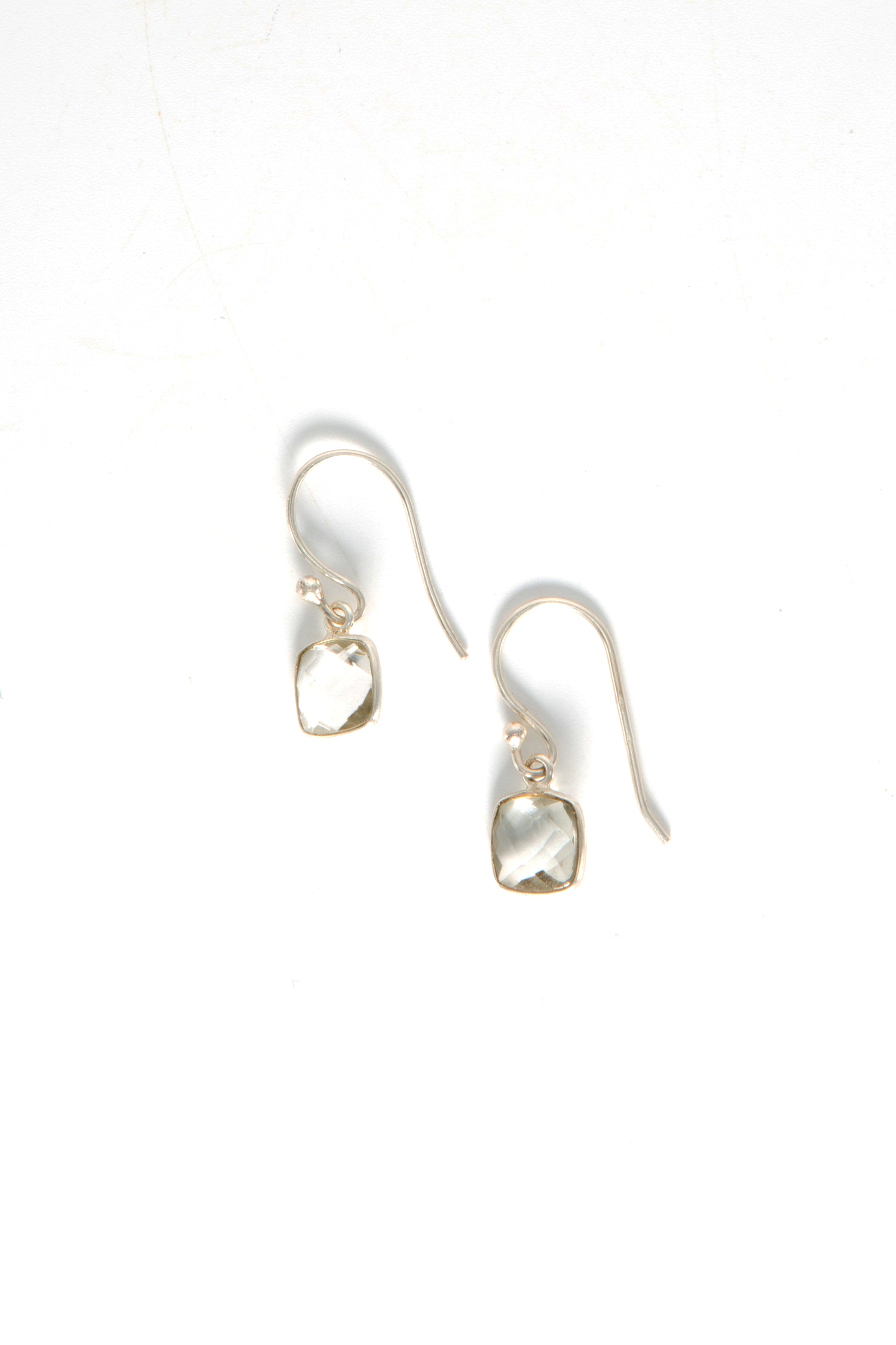 Fair Anita Light Within Faceted Earrings styled on model, ethically made green amethyst jewellery