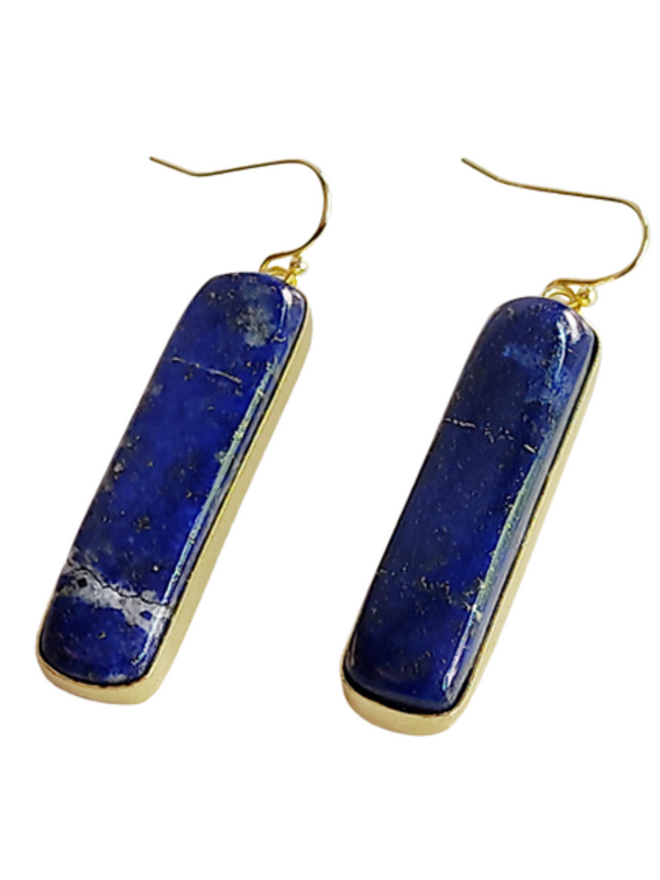 Lapis drop earrings with gold-plated recycled brass setting and natural lapis lazuli semi-precious stone, 2 inch length