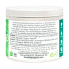 Container label with text and certification logos on a white background