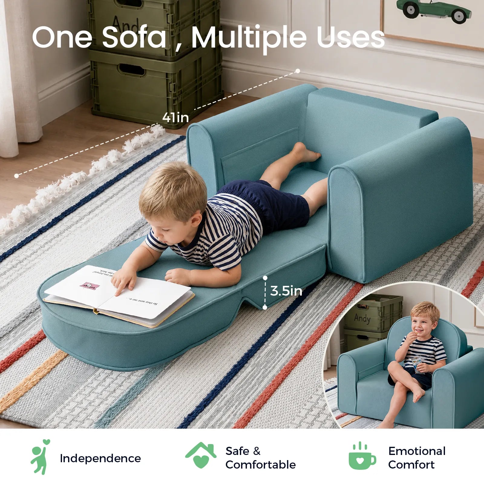 Tiny Land® GentleSnug Kids Sofa Chair - Fold-Out Toddler Lounger