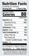 Nutrition facts label for a food product with serving size, calories, and nutritional content details.