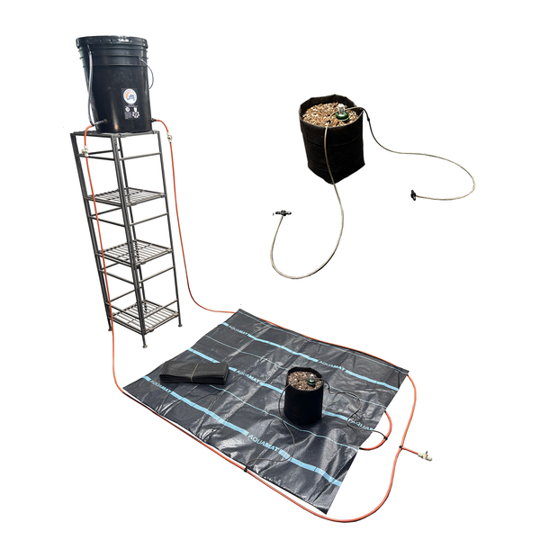 Heating mat with pots, bucket, and ladder on a white background