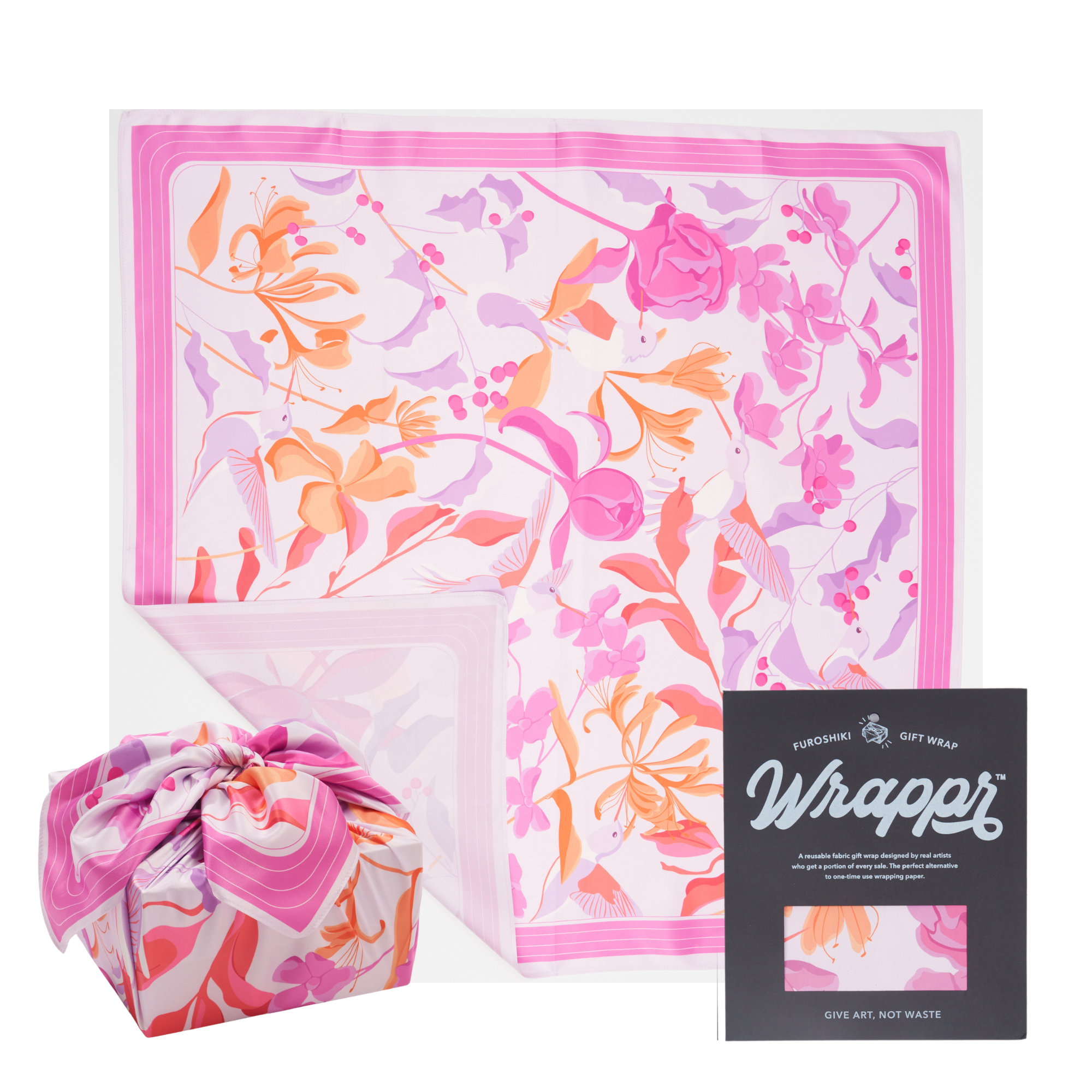 Flat lay of Danni Ha furoshiki wrap showing full 70cm square fabric print detail