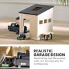 Toy garage set with a truck and car on a textured surface, featuring realistic design.