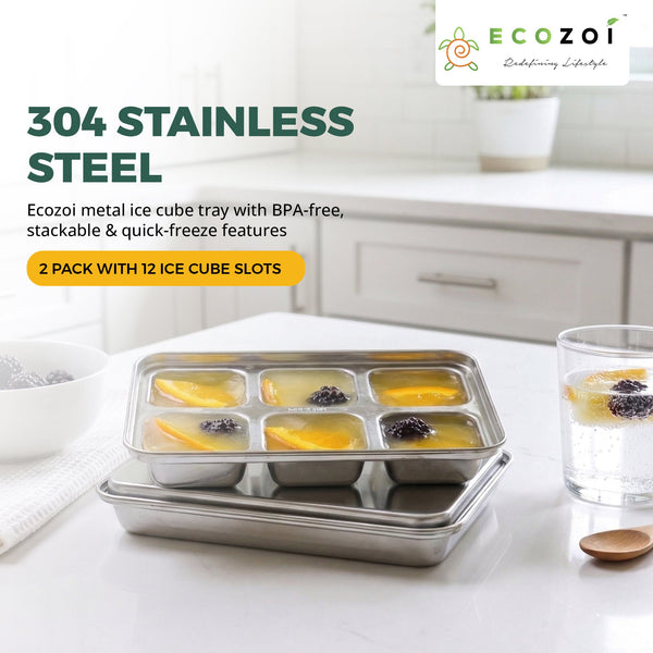 Stainless Steel Ice Cube Trays – BPA Free, 12 Large Cubes, 2 Pack