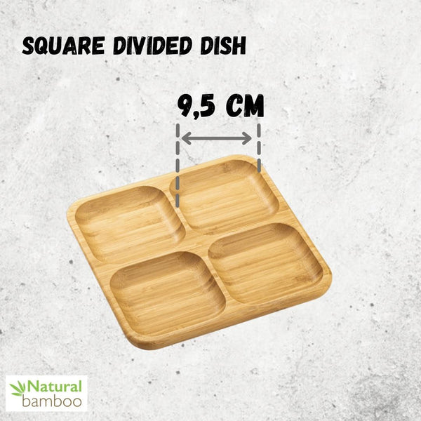 Natural Bamboo Square Divided Dish 8.5" X 8.5"  WL-771220/A