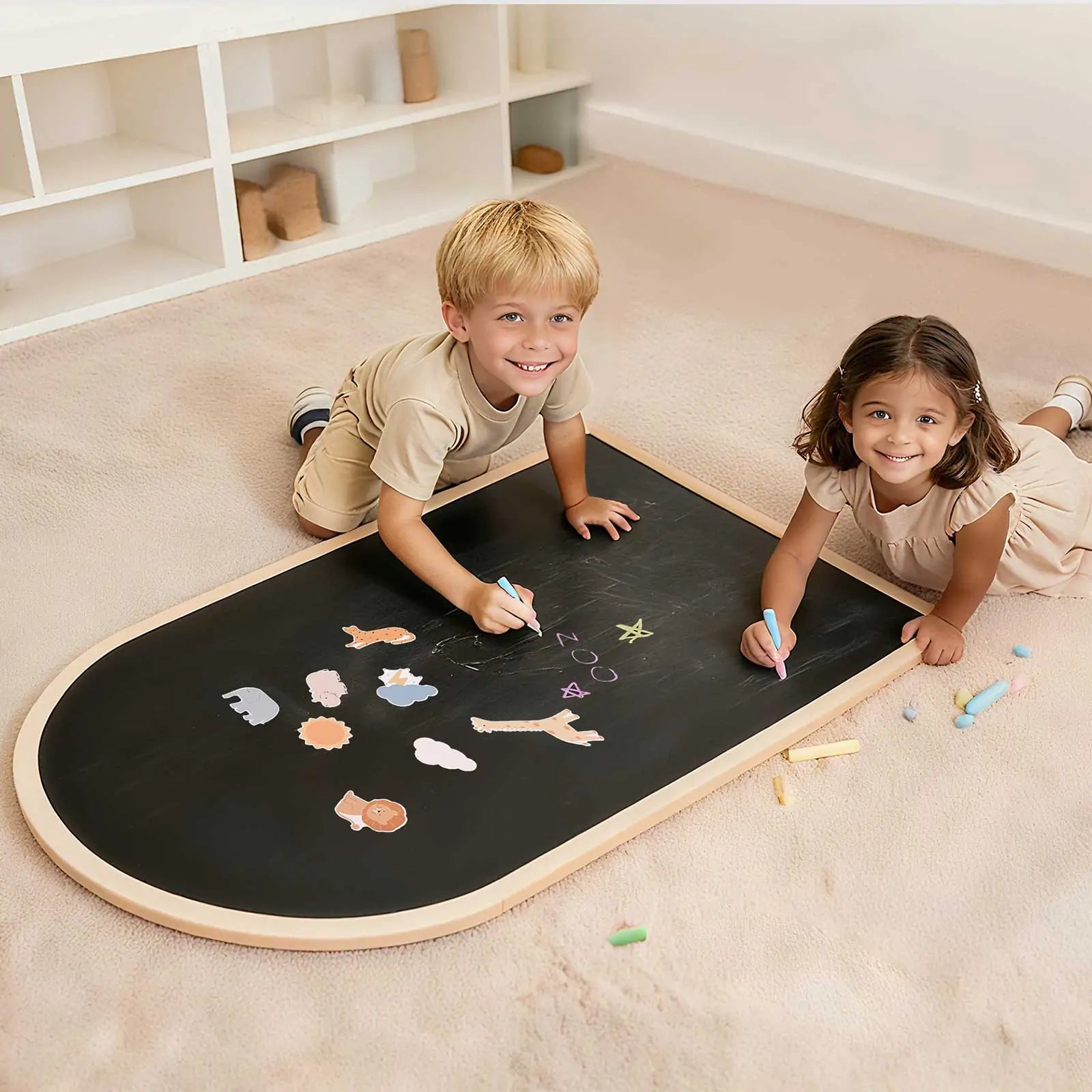 Tiny Land Double-Sided Magnetic Chalkboard Easel for Kids