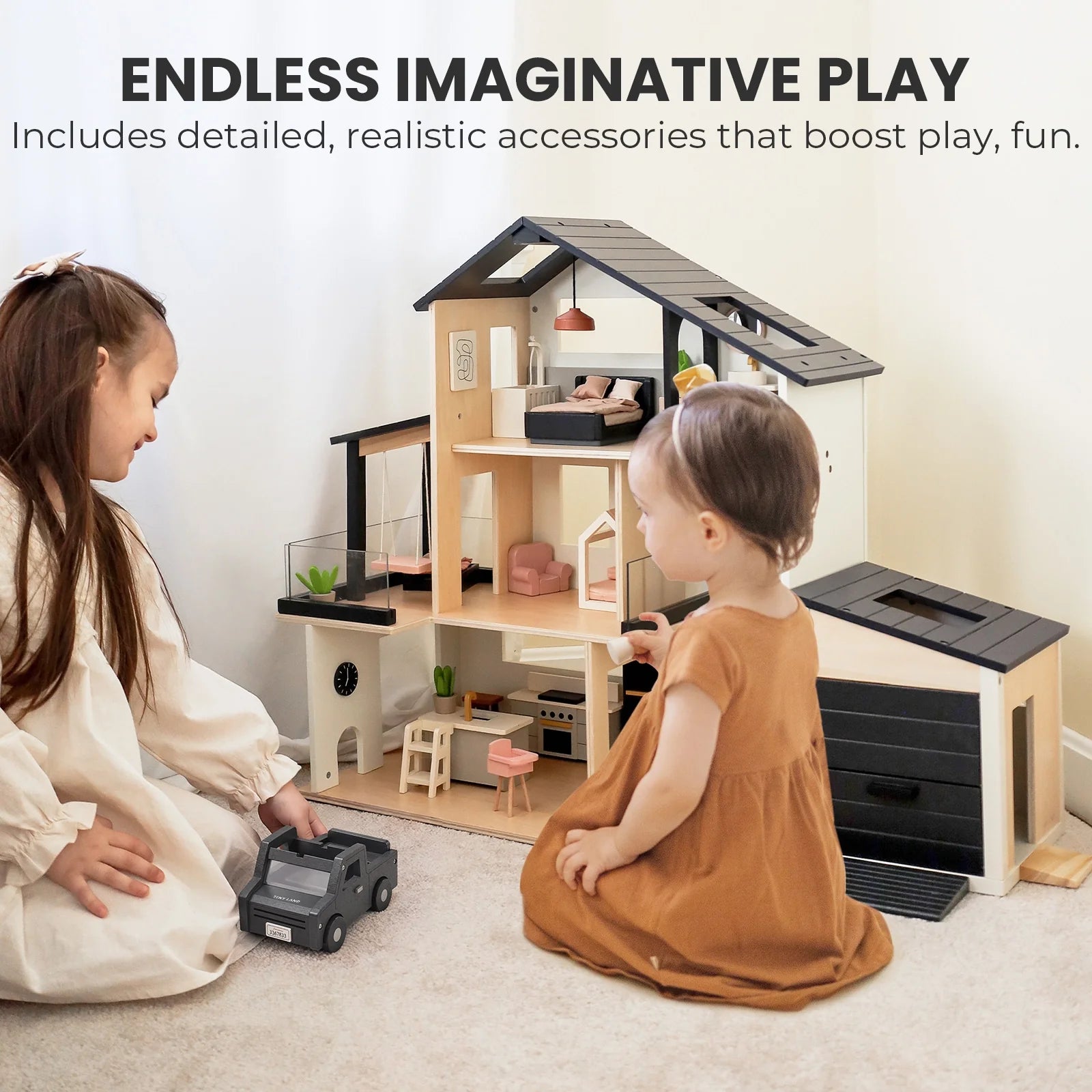 Tiny Land Wooden Dollhouse & Garage Set, Sweetwood Edge