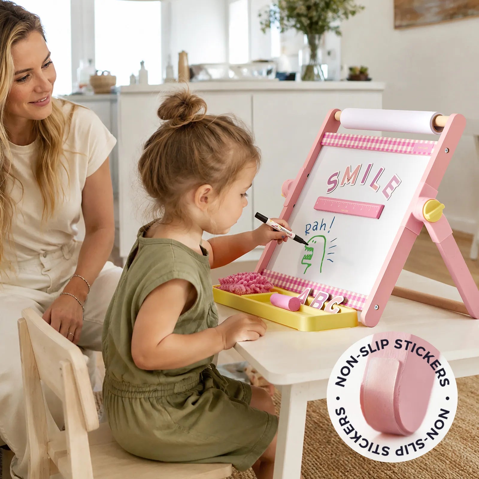 Tiny Land tabletop easel with the detachable storage tray attached