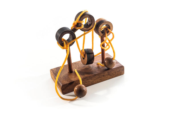 3 Posts brain teaser string disentanglement game — wooden puzzle gift idea