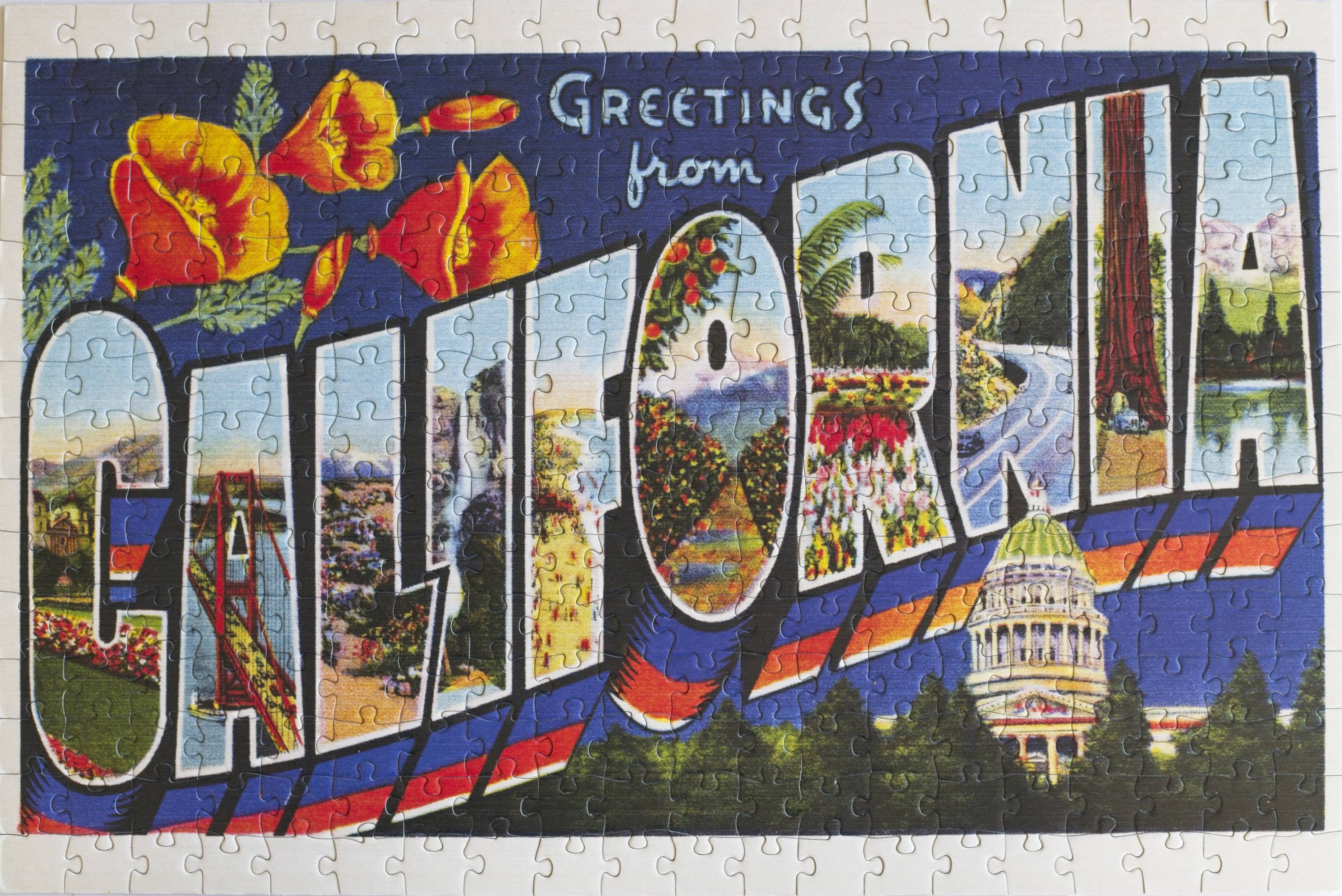 300-piece Greetings from California jigsaw puzzle by Oakland Puzzle Company