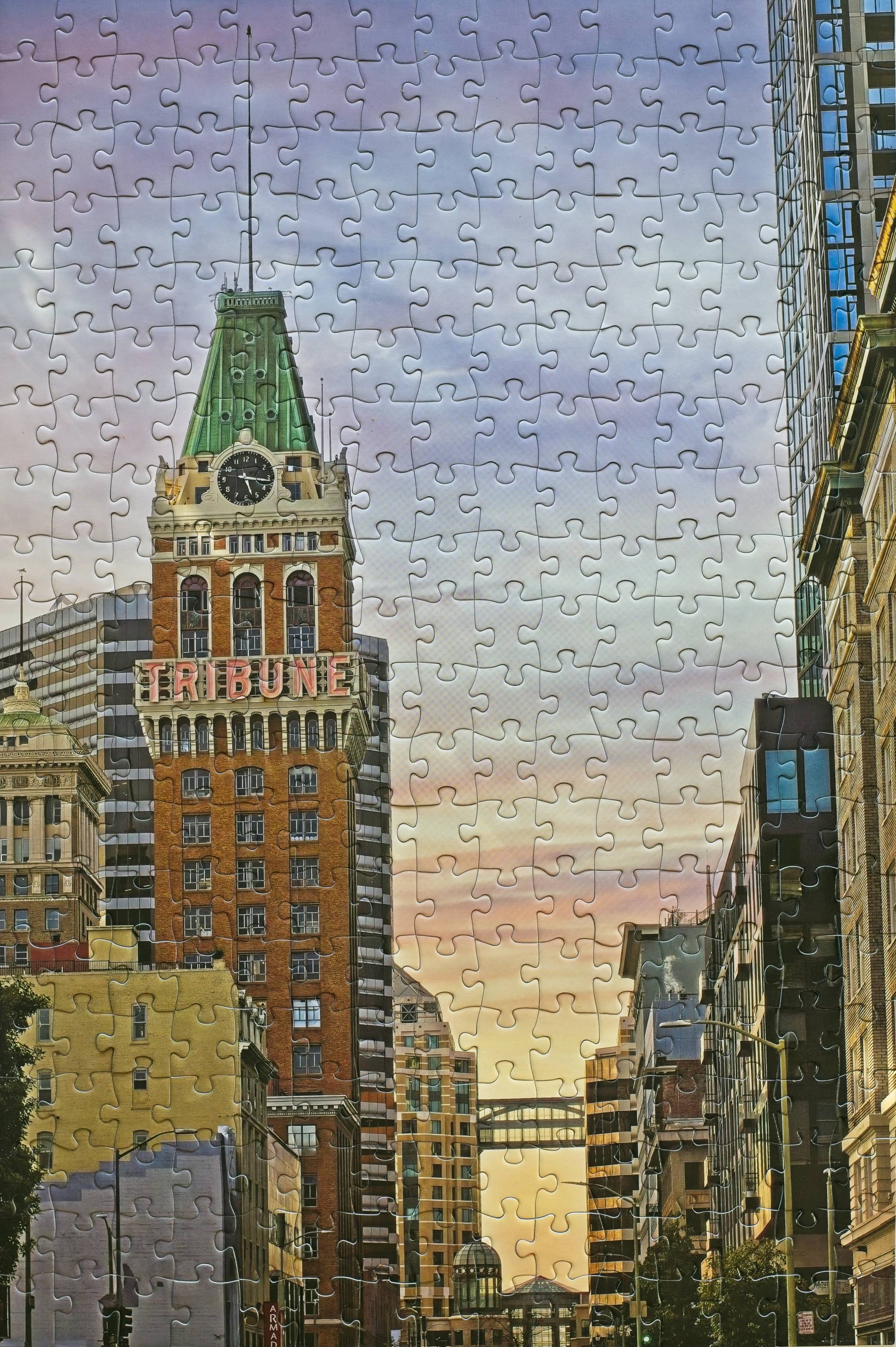 300-piece Tribune Tower jigsaw puzzle by Oakland Puzzle Company