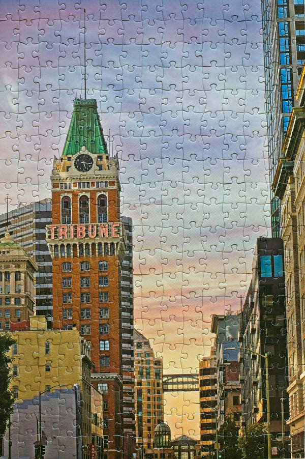 300-piece Tribune Tower jigsaw puzzle by Oakland Puzzle Company