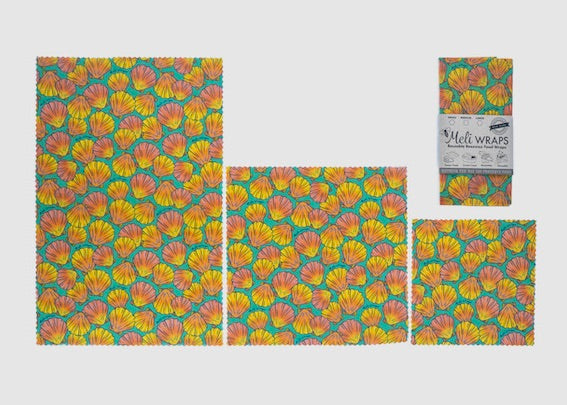 Set of colorful wrap sheets with a shell pattern on a white background