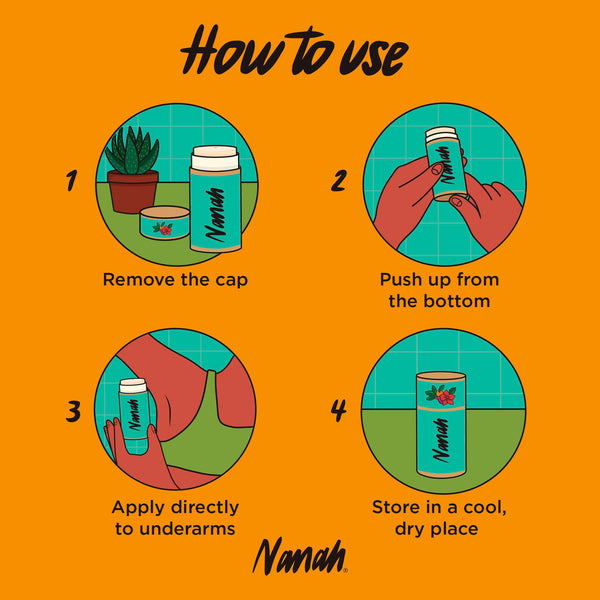 Instructions on how to use a product labeled 'Nanah' on an orange background