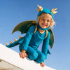 Jade Blue and Gold Dragon Costume with golden wings and spikes