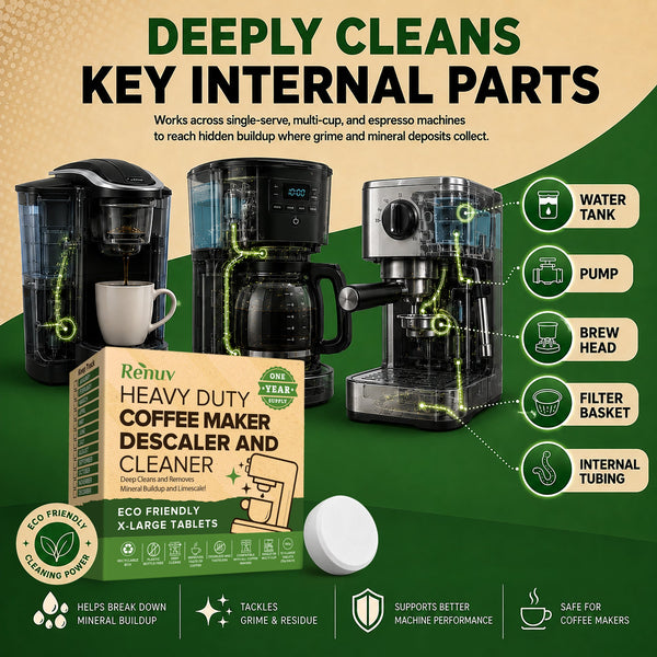 Renuv Coffee Maker Cleaner & Descaler Tablets – 12 Uses