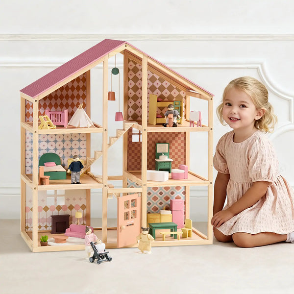 Interior rooms of the Tiny Land Sweetwood Pegasus wooden dollhouse