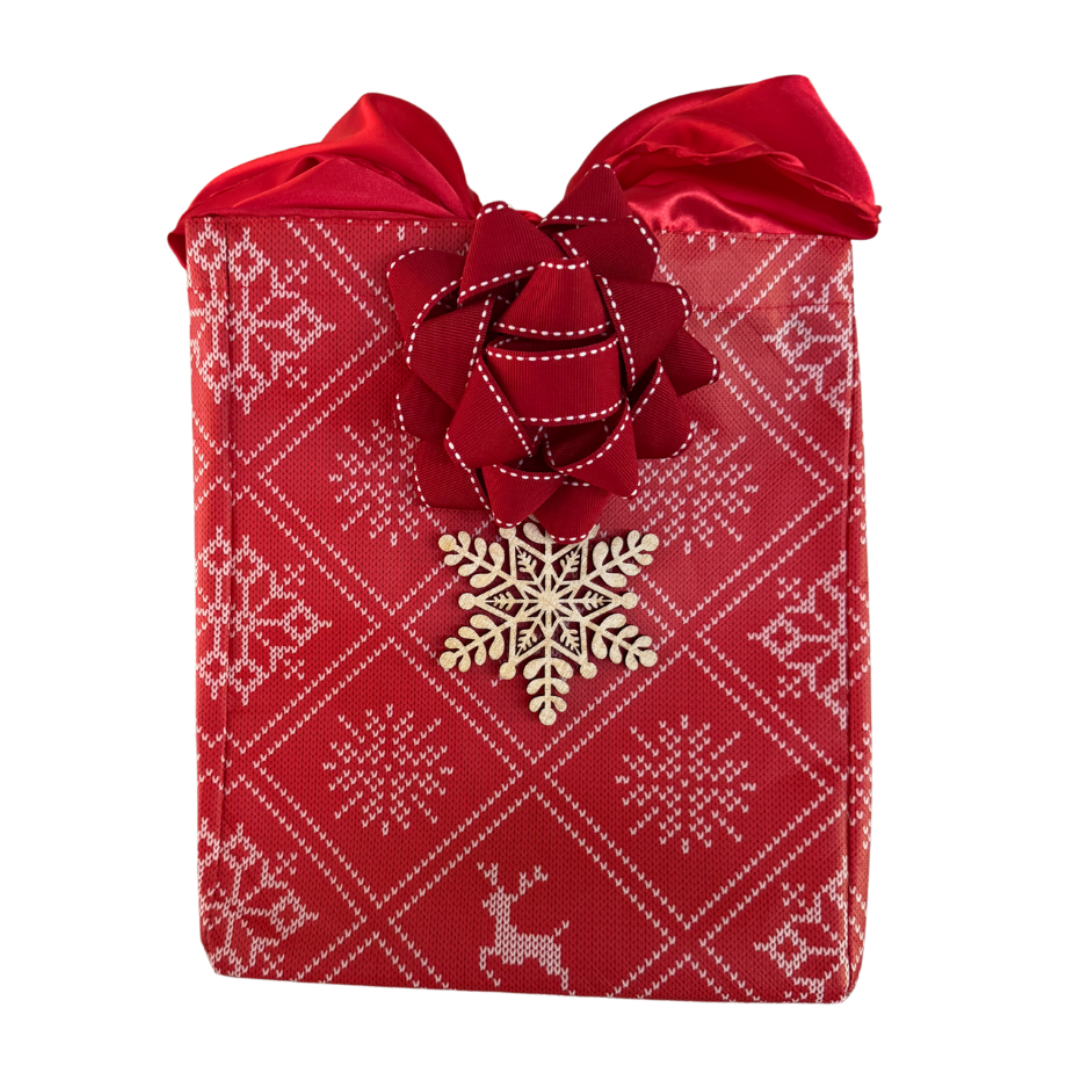 EverWrap reusable snowflake charm shown as a decorative gift tag for eco-friendly wrapping
