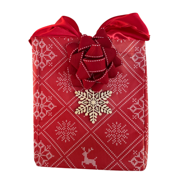 EverWrap reusable snowflake charm shown as a decorative gift tag for eco-friendly wrapping