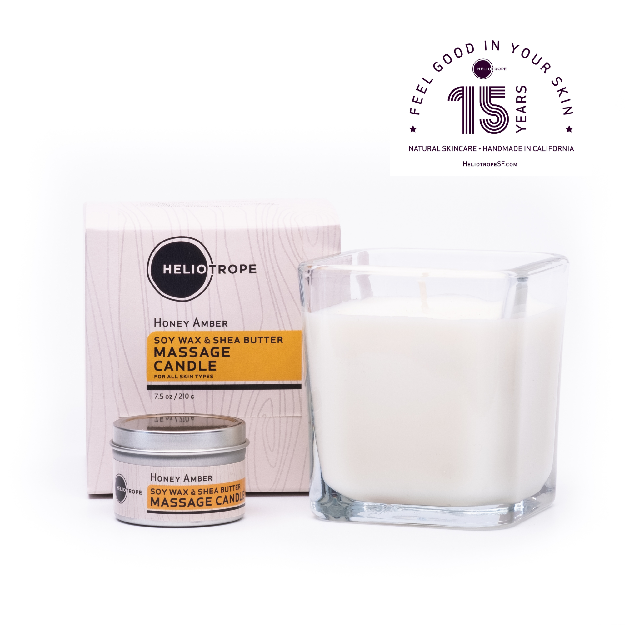 Heliotrope SF soy and shea massage candle jar with pure essential oils