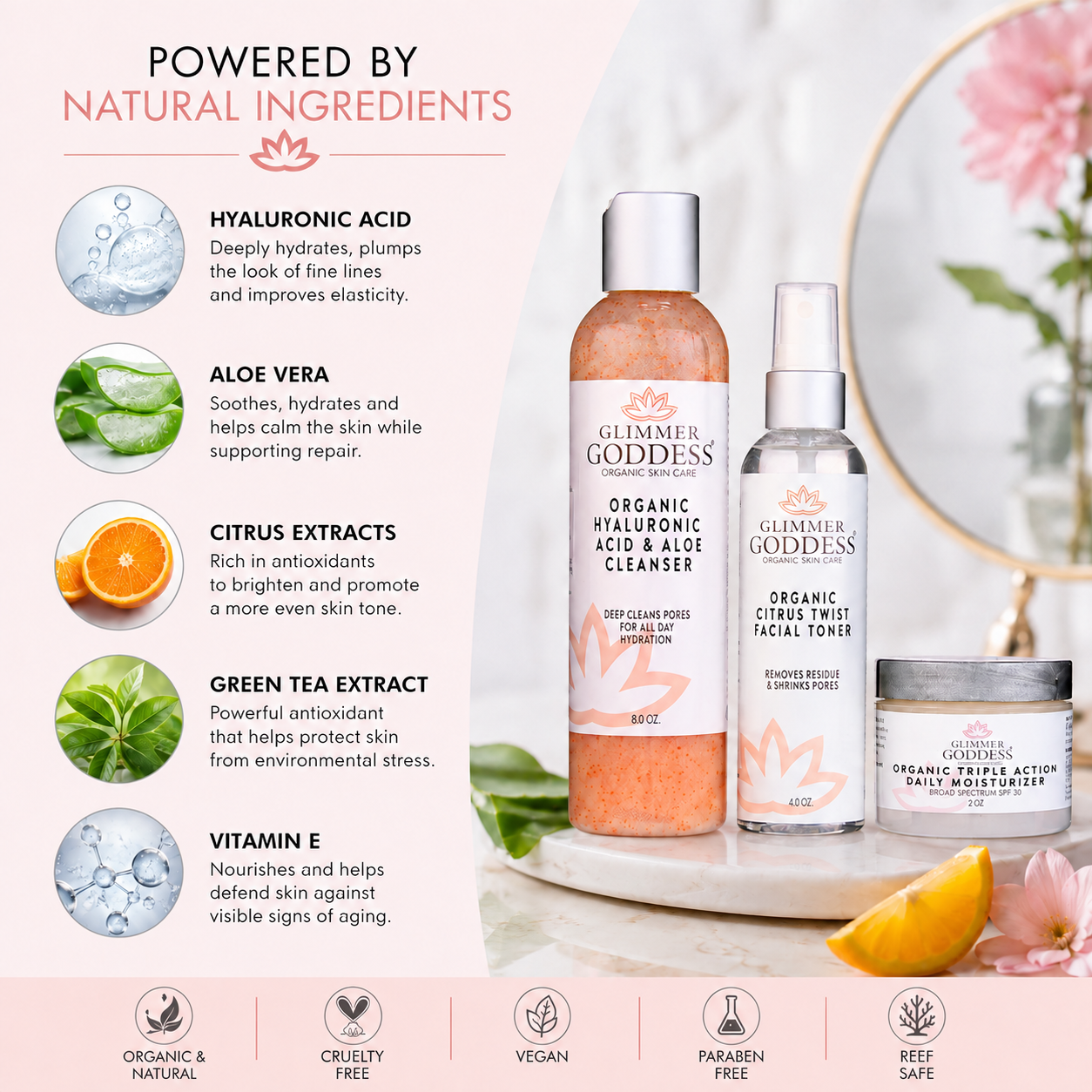 Organic 3-Step Anti-Aging Skincare Set – Hyaluronic Acid, Toner & Moisturizer