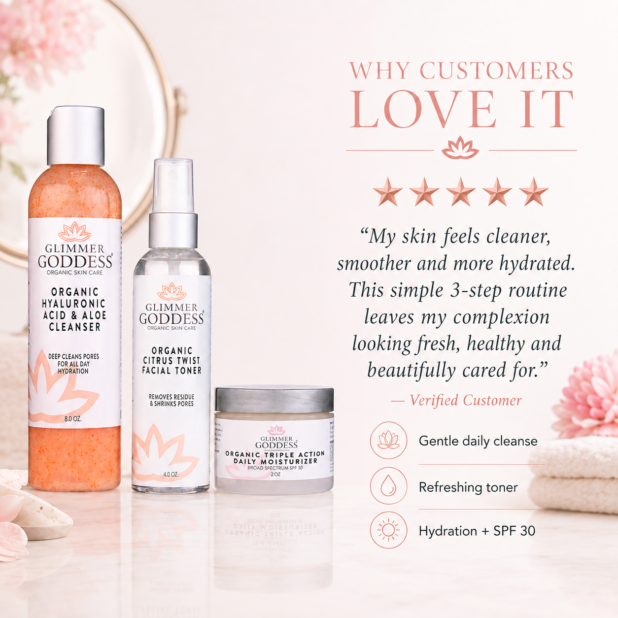 Organic 3-Step Anti-Aging Skincare Set – Hyaluronic Acid, Toner & Moisturizer