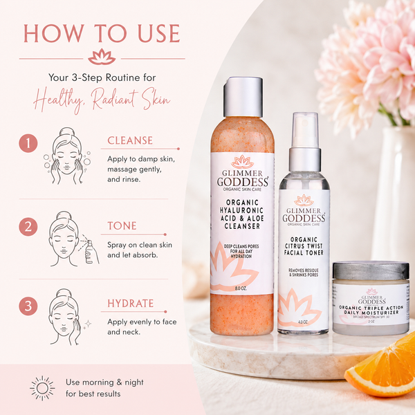 Organic 3-Step Anti-Aging Skincare Set – Hyaluronic Acid, Toner & Moisturizer