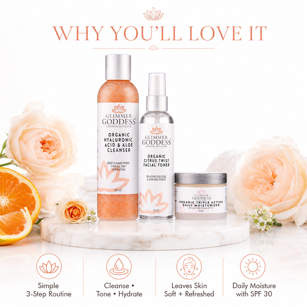 Organic 3-Step Anti-Aging Skincare Set – Hyaluronic Acid, Toner & Moisturizer