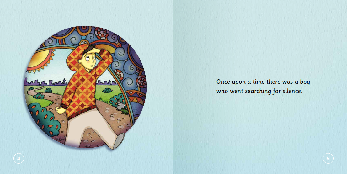 Activity pages inside The Boy Who Searched for Silence mindfulness bedtime story book